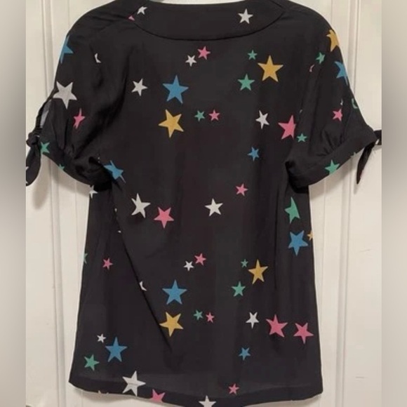 ModCloth Black Star Print Tie‑Sleeve Blouse V‑Neck Whimsical Celestial Top‎ Sz S - Picture 3 of 9